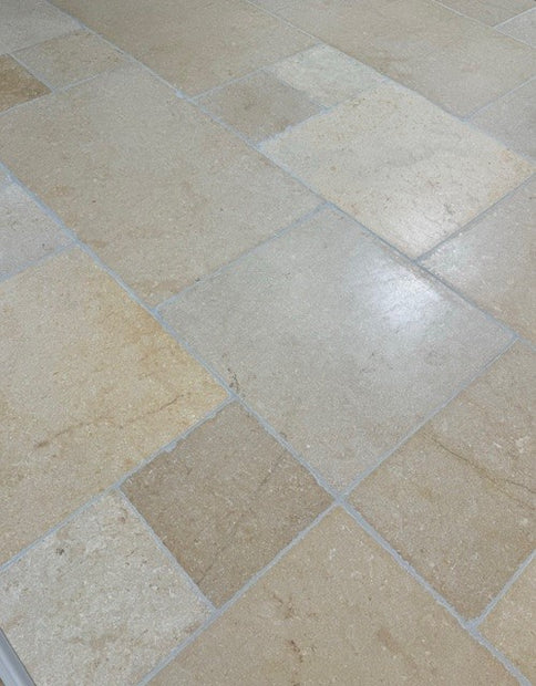 Seashell Tumbled Limestone - Grand Villa Pattern, natural stone floor tile at Irwin Tiles