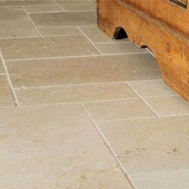 Seashell Tumbled Limestone - Versailles Pattern, floor tile at Irwin Tiles