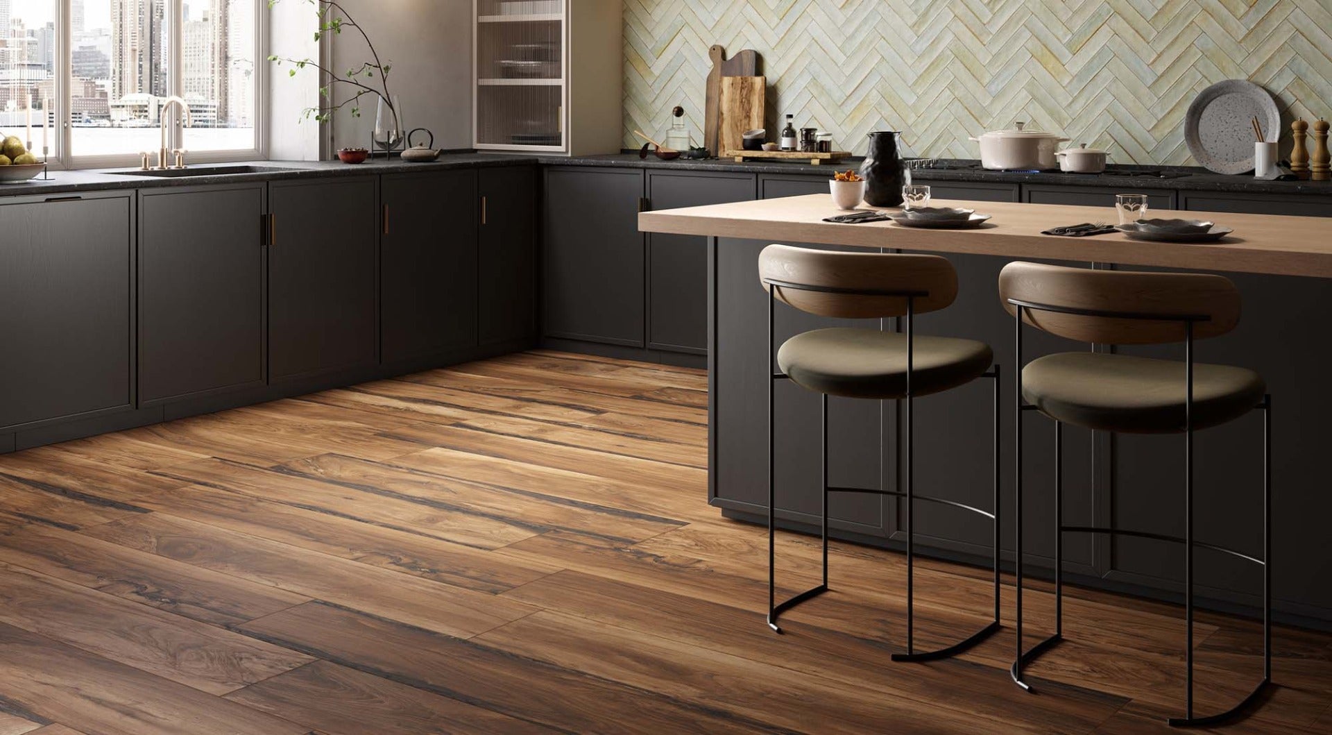 Sherwood Mahogany 24 x 150cm, dark wood effect matt tile at Irwin Tiles