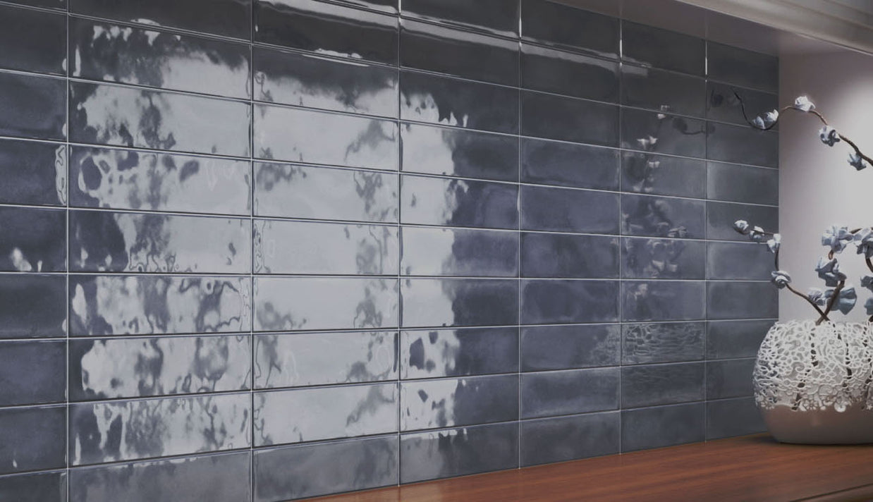Splendours Blue Night (Crackle Glaze) 7.5 x 30cm, gloss wall tile at Irwin Tiles