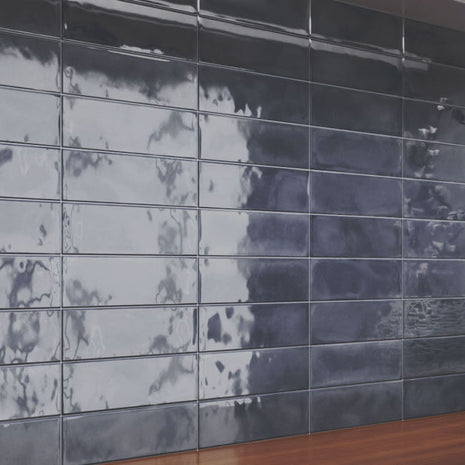 Splendours Blue Night (Crackle Glaze) 7.5 x 30cm, gloss wall tile at Irwin Tiles