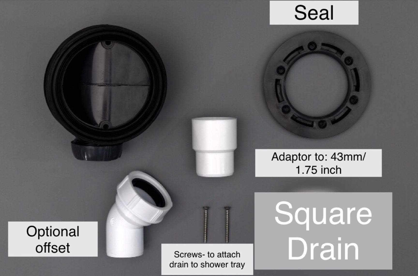 SolidSoft Square Anthracite Flexible Shower Tray Square Drain, flexible shower tray at Irwin Tiles, view 6