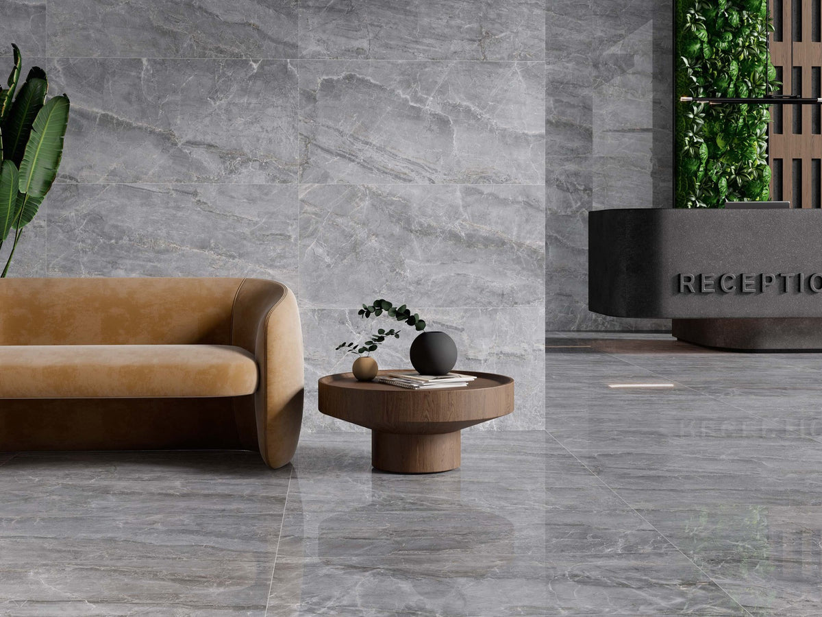 Sublime Grey Glossy 59x119cm, tile at Irwin Tiles