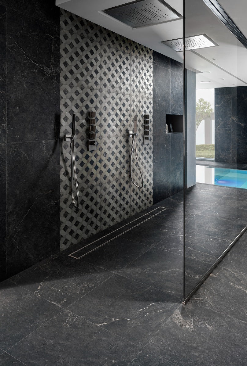 Marmi Imperiali Decor Danum 60x60cm, black matt tile at Irwin Tiles, view 9
