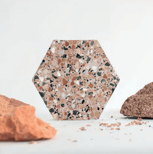 Terrazzo Earth (Pink) 32x36.8cm, matt porcelain tile for bathroom and other wet floors at Irwin Tiles