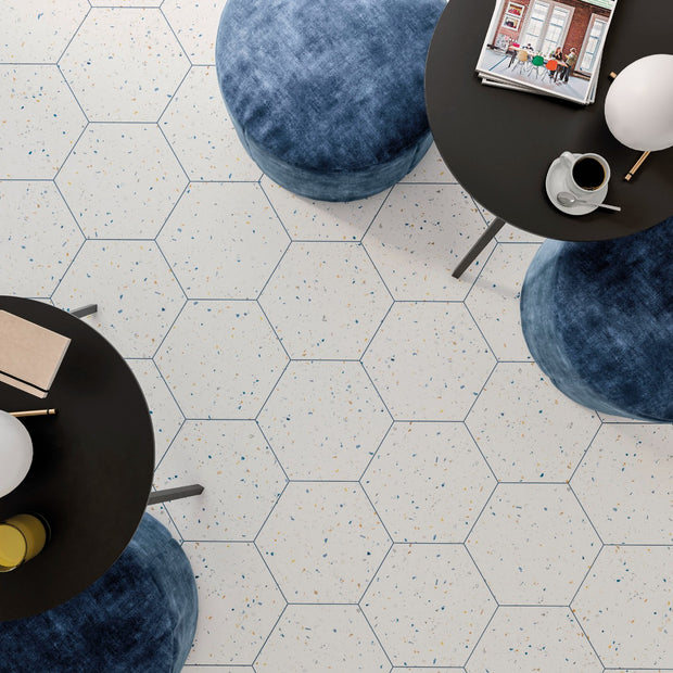 Terrazzo White Colours 32x36.8cm, matt tile at Irwin Tiles