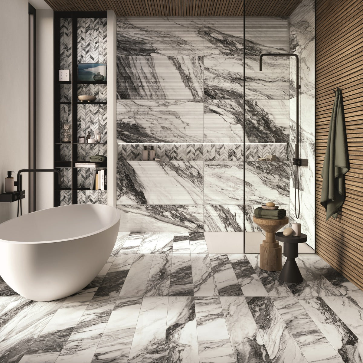 Touche Zebre Plisse 60x120cm tile, black, at Irwin Tiles