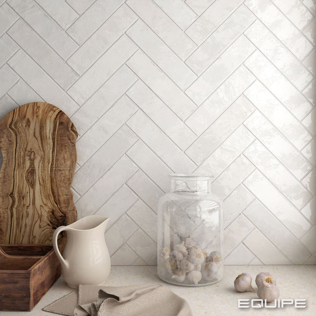 Tribeca Gypsum White 6x25cm, gloss wall tile at Irwin Tiles