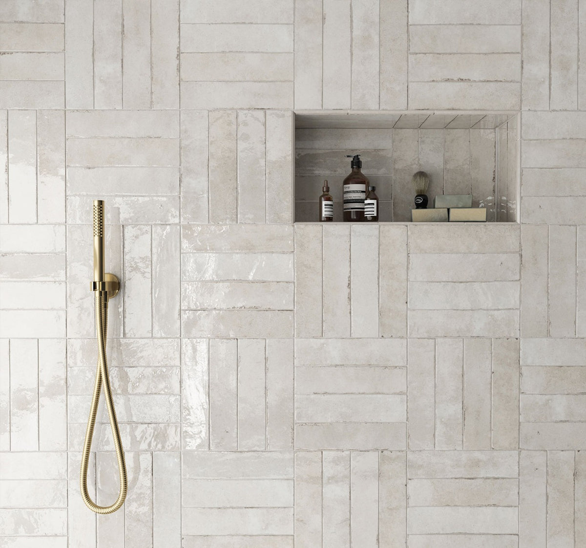Tribeca Oatmeal 6 x 25cm, gloss porcelain tile for kitchens, bathrooms and hallways at Irwin Tiles