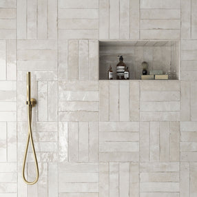 Tribeca Oatmeal 6 x 25cm, gloss porcelain tile for kitchens, bathrooms and hallways at Irwin Tiles