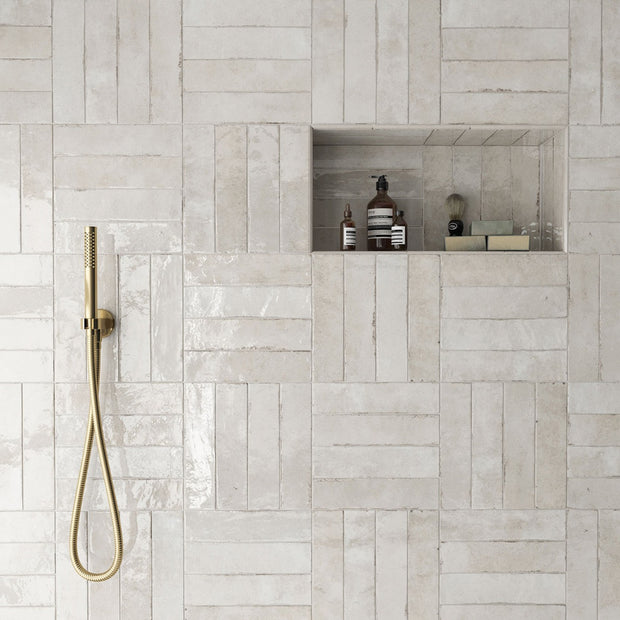 Tribeca Oatmeal 6 x 25cm, gloss porcelain tile for kitchens, bathrooms and hallways at Irwin Tiles
