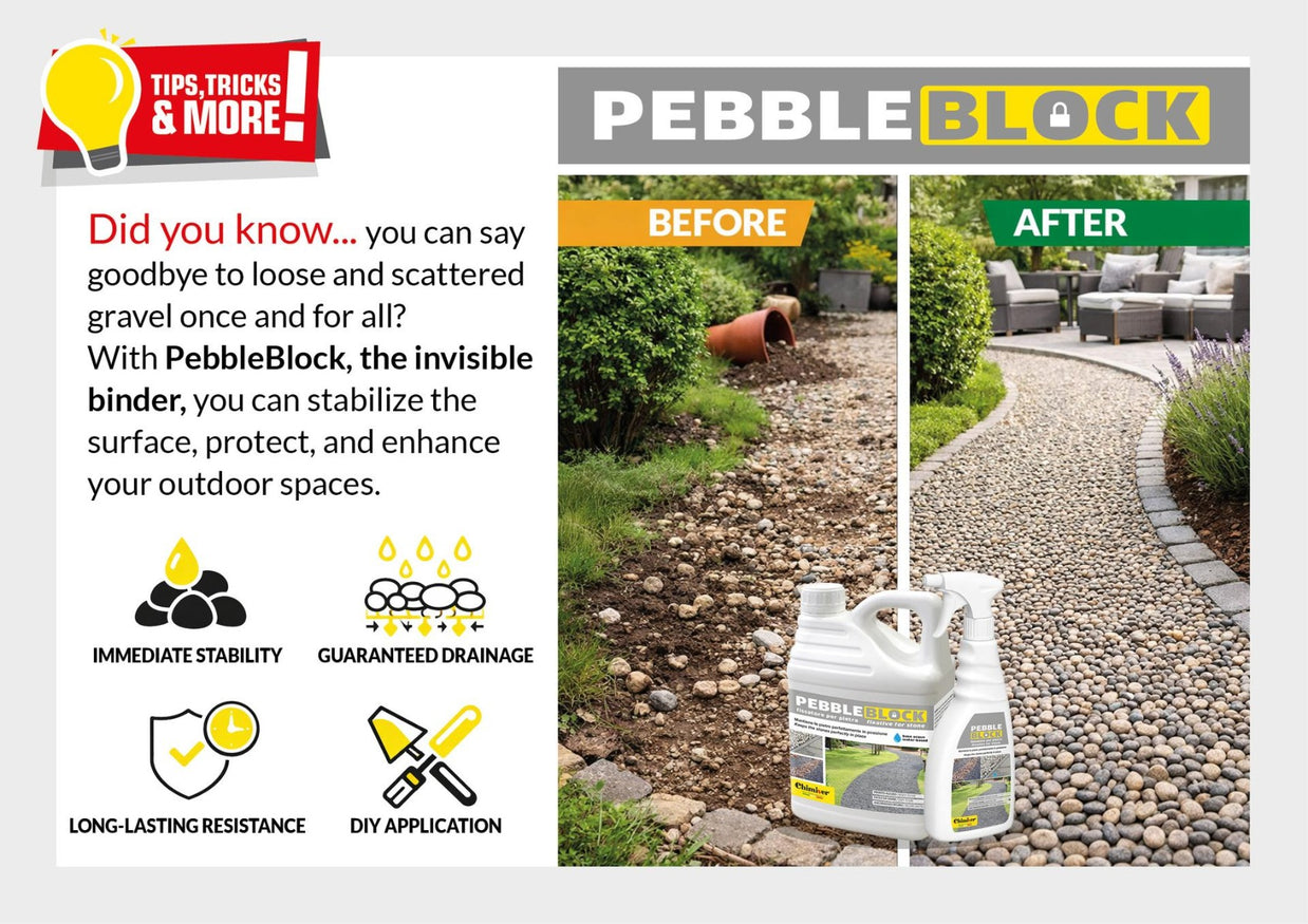 Chimiver PebbleBlock 5kg, cleaner and sealer available online at Irwin Tiles
