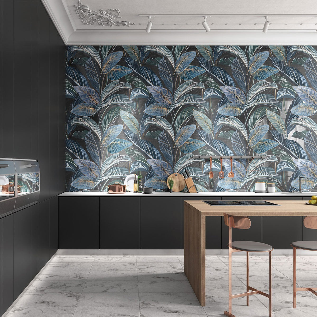 ShoWall Black Leaf, glossy porcelain wall tile for feature walls at Irwin Tiles