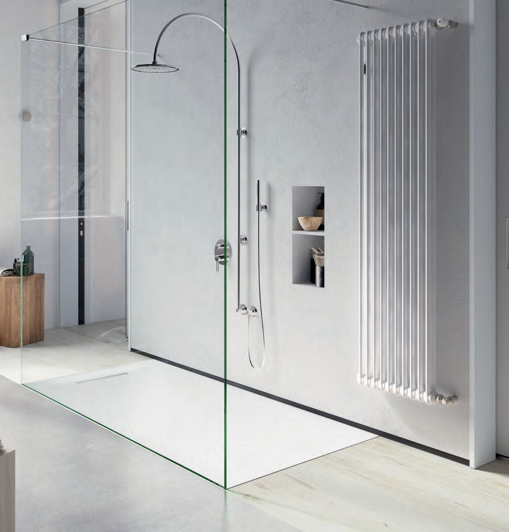 SolidSoft Rectangular White Flexible Shower Tray Linear Drain, flexible shower tray for tiled shower at Irwin Tiles