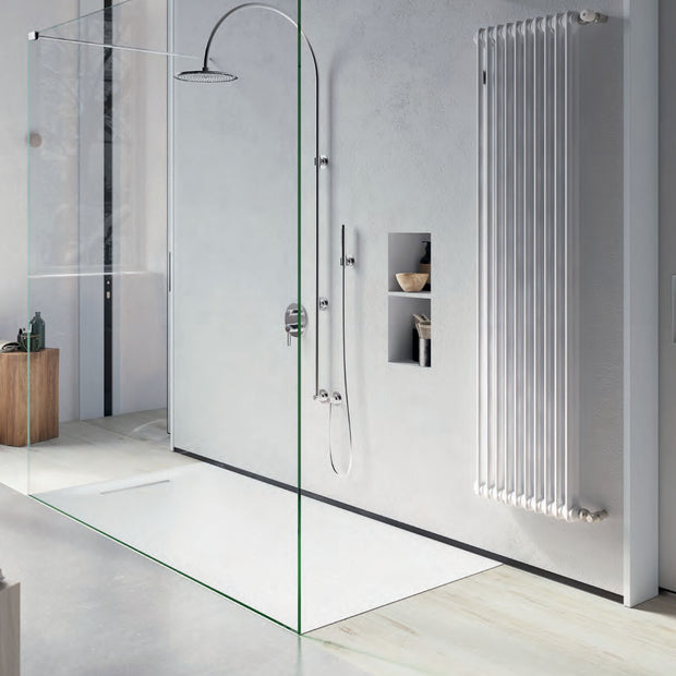 SolidSoft Rectangular White Flexible Shower Tray Linear Drain, flexible shower tray for tiled shower at Irwin Tiles