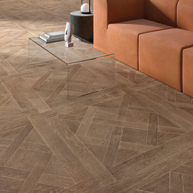 Wistman Cognac Wood Effect 90x90cm, dark wood effect matt tile at Irwin Tiles