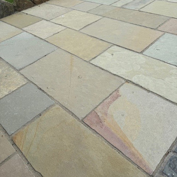 Yellow Brown Limestone 40 & 30cm Mix Calibrated, natural stone paving for patios, paths and outdoor areas at Irwin Tiles